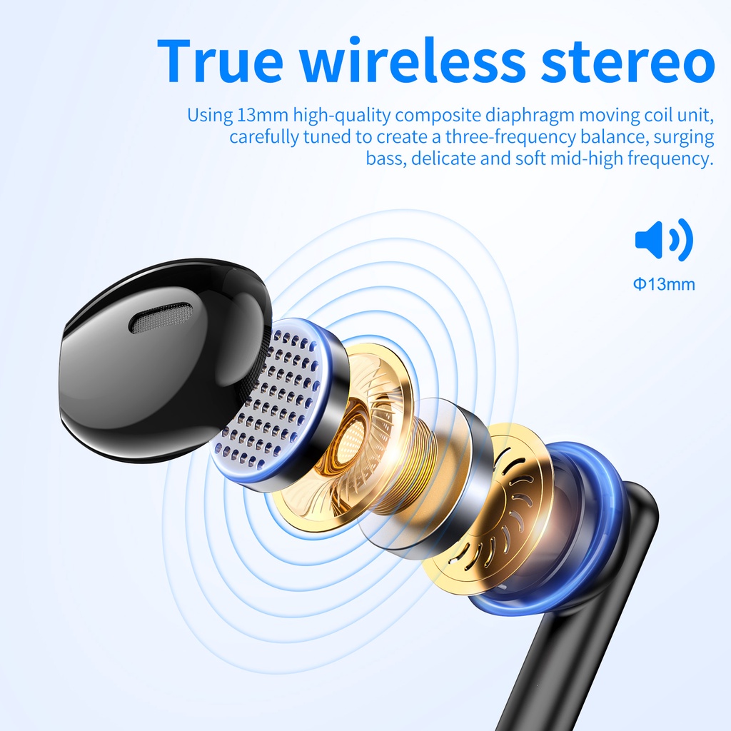 Tai nghe không dây HOCO. EW14 100% TWS bluetooth 5.3 HD giảm tiếng ồn chống thấm nước có mic thích hợp cho Samsung S21