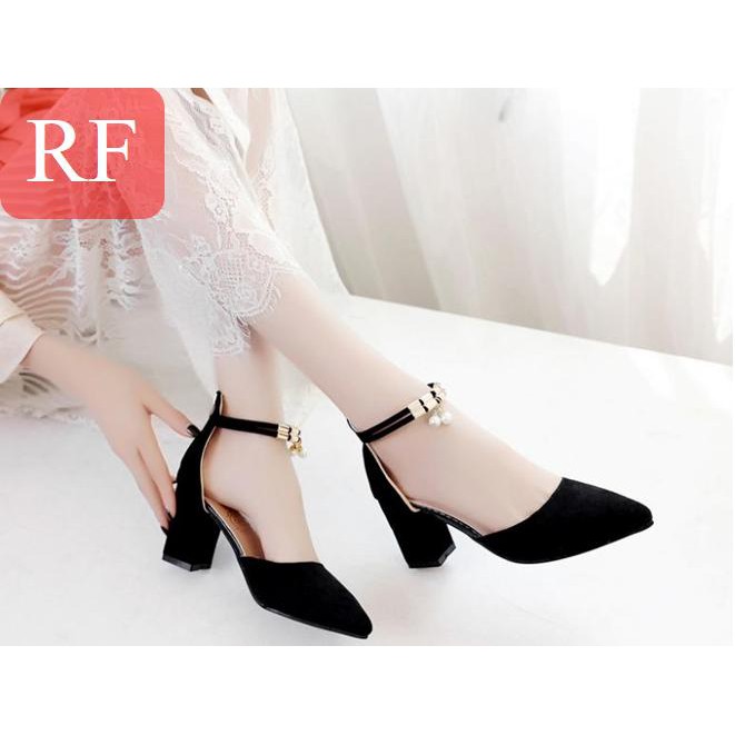 [Mã FASHIONG10 giảm 10k đơn 50k] Giày cao gót vuông RF 7 phân bít mũi đen cổ hạt châu CG-0330 | WebRaoVat - webraovat.net.vn