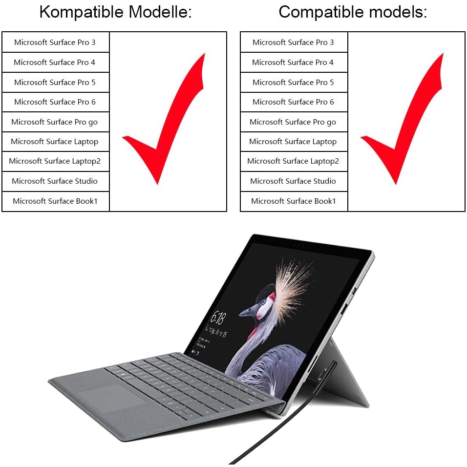 MICROSOFT POWER Dây Cáp Sạc Usb-C Type-C Cho Microsoft Surface Pro 3 / 4 / 5 / 6 / 7, Surface / Laptop 2 / Book 1 / Go / Studio 15v 3a