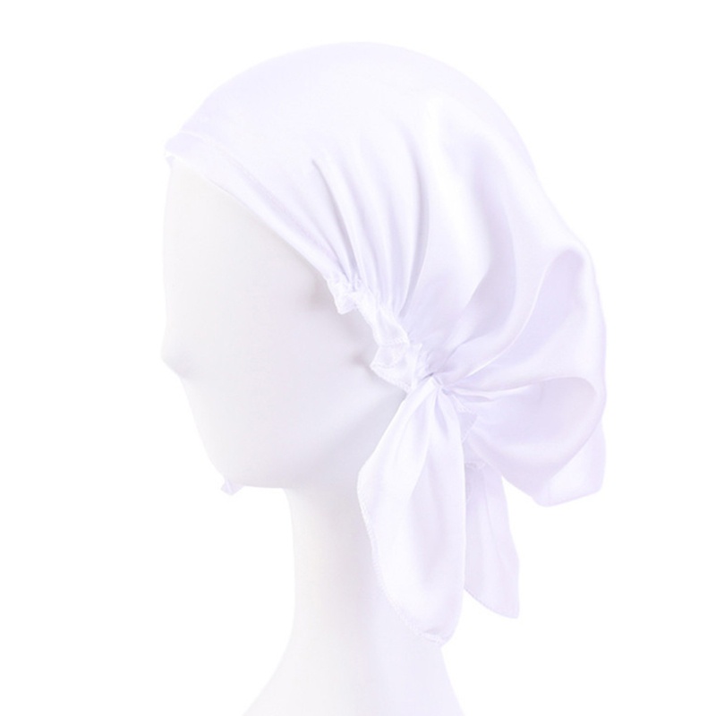 Mũ Trùm Đầu Bằng Satin Co Giãn Màu Trơn Kèm Dây Ruy Băng Chống Rụng Tóc Khi Ngủ Cho Phụ Nữ Hồi Giáo