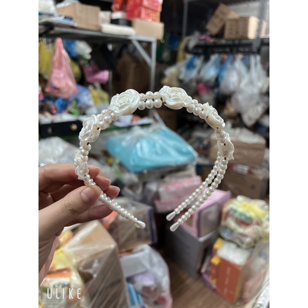 Bờm tóc Đôi giả ngọc trai đính hoa cực xinh tiện lợi