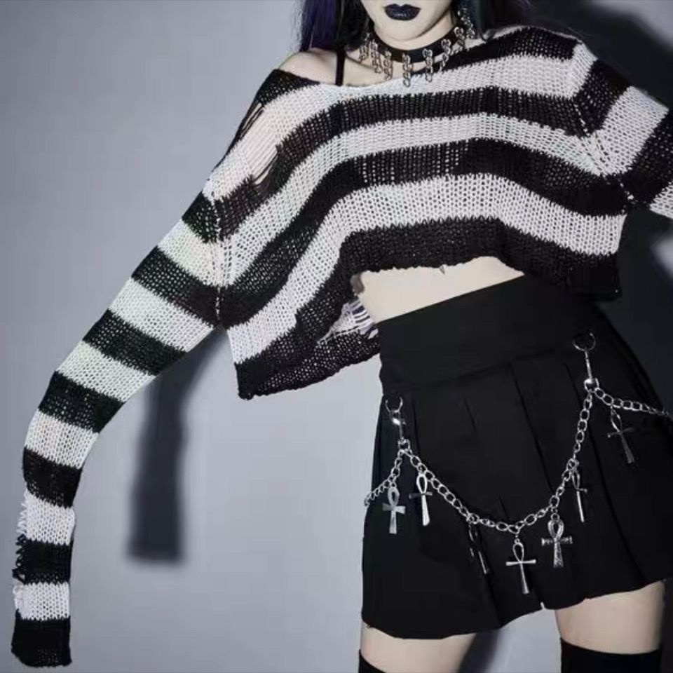 Áo Sweater Dệt Kim Y2k Dáng Rộng Họa Tiết Kẻ Sọc Phong Cách Âu Mỹ Thời Trang Mùa Thu Cho Nữ