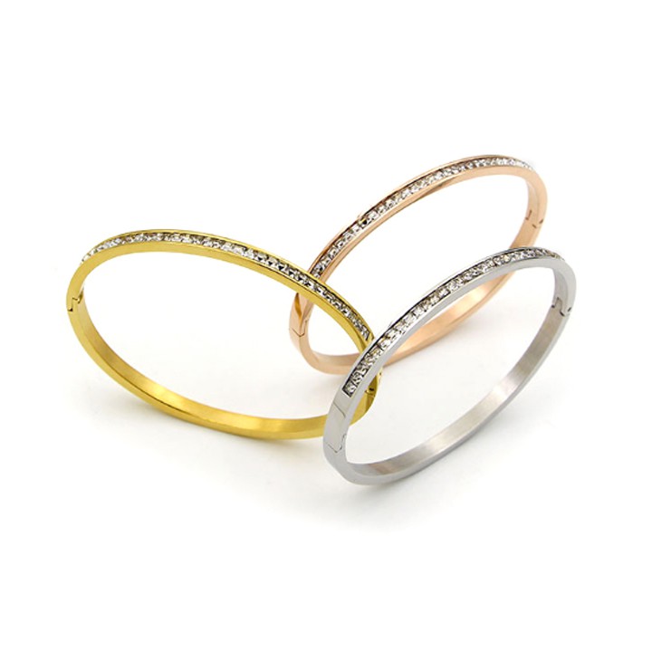 Vòng tay nữ titan cao cấp đính 1 hàng đá vuông khóa gài siêu đẹp, bền màu, hợp thời trang