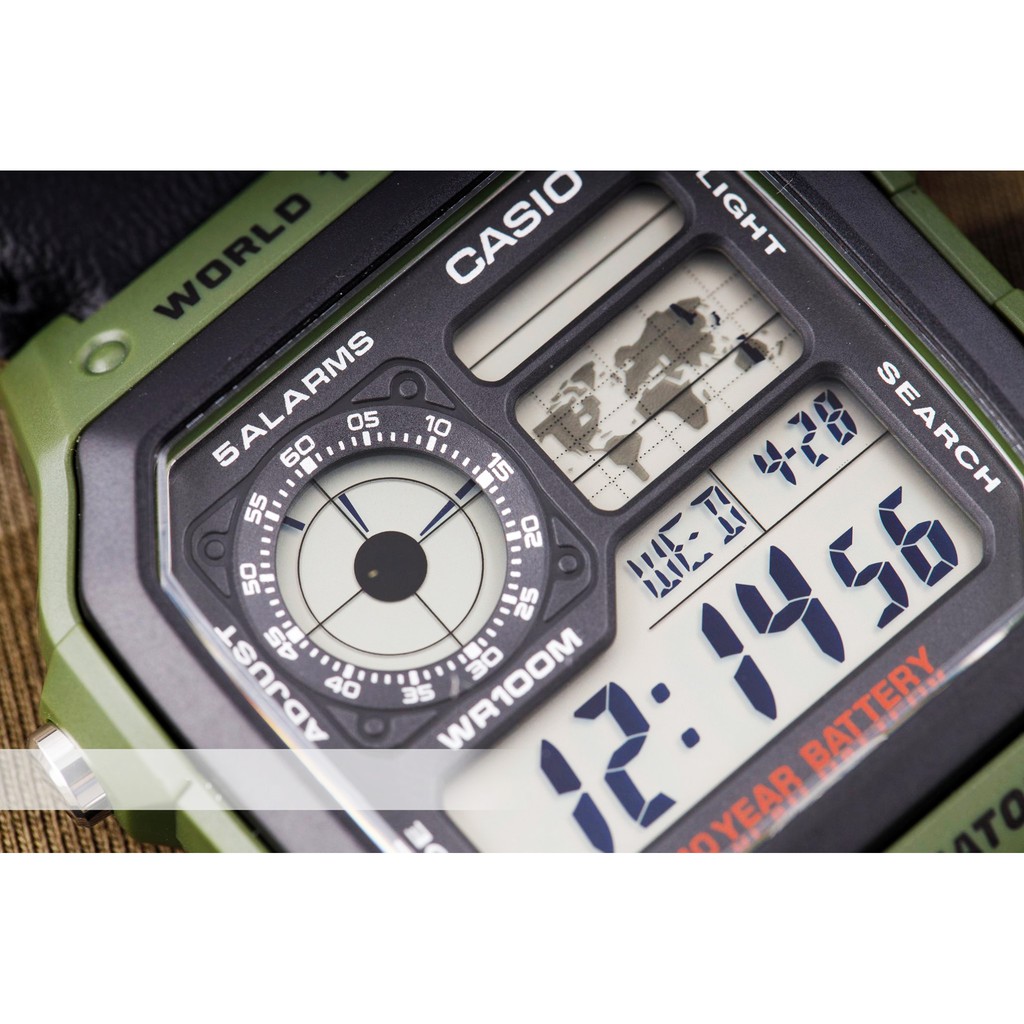 Đồng hồ nam CASIO AE-1200WHB-3BVDF Chính hãng Dây vải dù - Màu xanh quân đội - PIN 10 năm | BigBuy360 - bigbuy360.vn