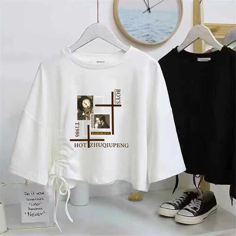 Áo Croptop Dây Rút Form Rộng Phong Cách Hàn Quốc