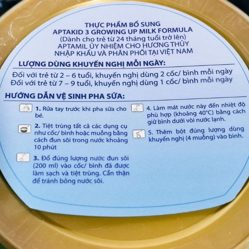Sữa bột APTAKID growing up milk formula số 3, lon thiếc 900g
