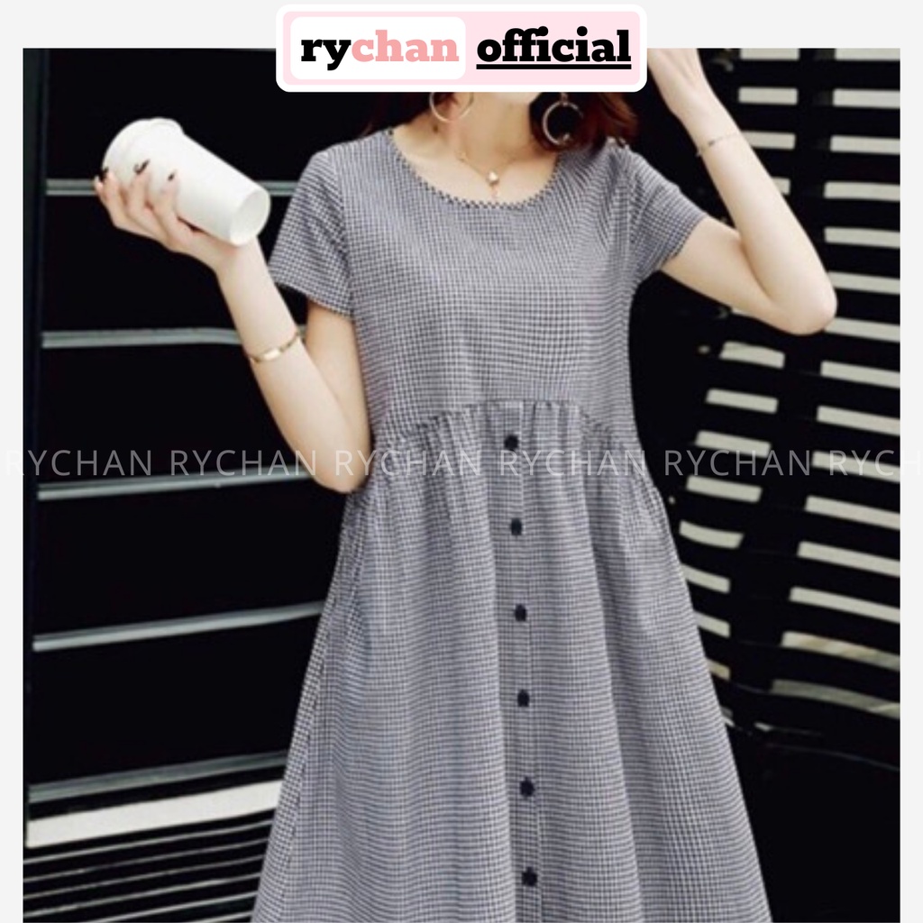 Đầm Nữ Babydoll Đi Chơi Họa Tiết Caro Phối Tay Ngắn Nút Đen, Đầm Nữ Đi Chơi Ưa Chuộng Đỏ Đen [ẢNH THẬT CUỐI] - DX9851