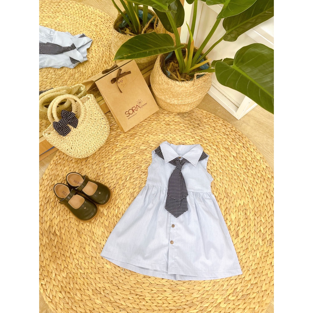 Đầm Xanh Sát Nách Cổ Sơ Mi Cà Vạt Màu Ngẫu Nhiên Sora Chan - M019