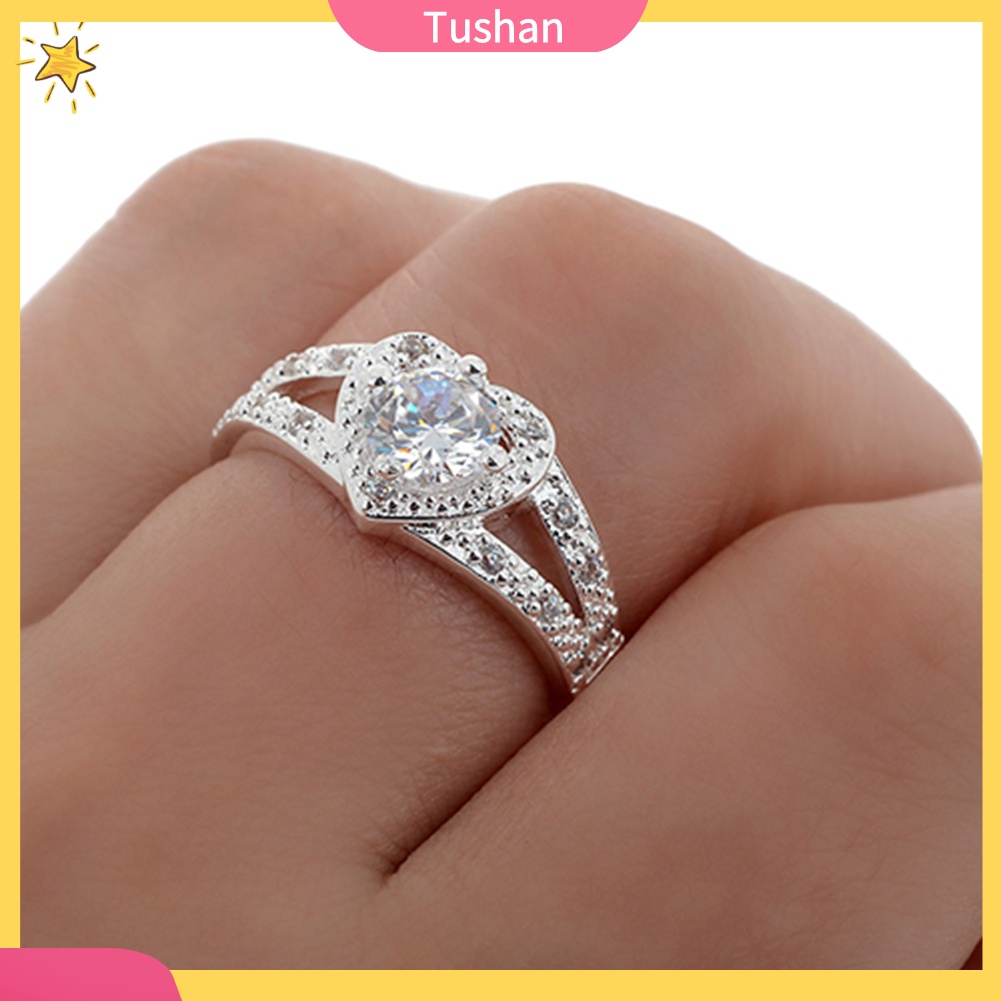 Nhẫn mạ bạc 925 đính đá hình trái tim xinh xắn quý phái