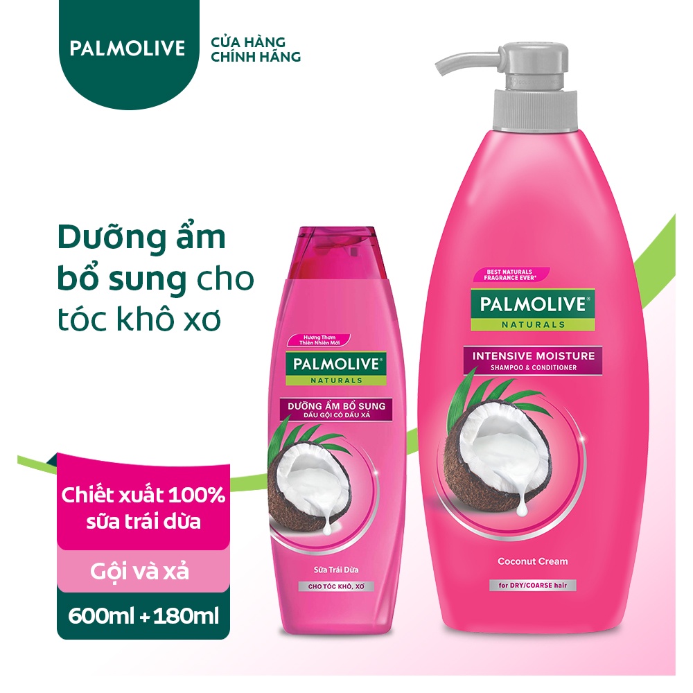 Dầu gội Palmolive kèm dầu xả 2 trong 1 Dưỡng Ẩm Bổ Sung từ sữa dừa 600ml & 180ml