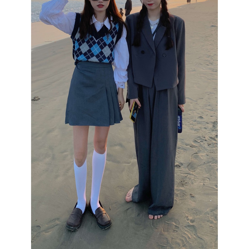 Áo Len Không Tay Phối Sọc Caro Thời Trang Theo Phong Cách Hàn Quốc Dành Cho Nữ