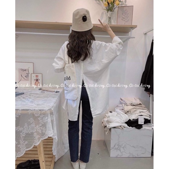 Áo sơmi trắng Oversize form rộng tay dài nút xẻ vạt sau lưng