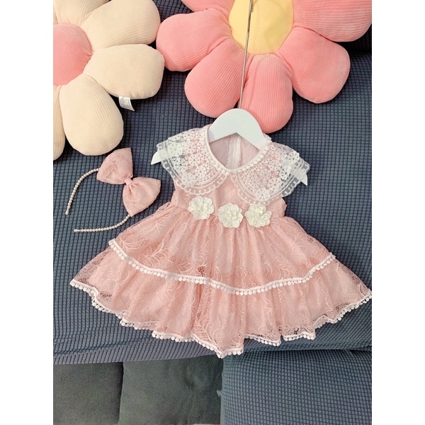 VÁY REN CÔNG CHÚA  BODY VÁY TẶNG MŨ XINH CHO BÉ ĐẦY THÁNG THÔI NÔI