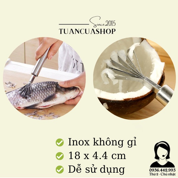 Dụng cụ đánh vảy cá, nạo dừa 2 in 1 siêu tiện dụng