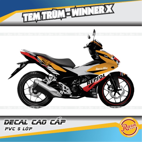 Tem trùm WINNER X mẫu repsol màu đỏ cam | Decal PVC 5 lớp cao cấp | Mã tem: WINX 0017