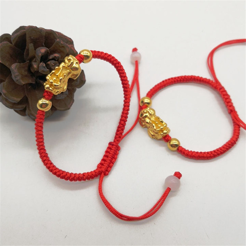 Vòng tay dây đỏ đính hạt 3D mạ đồng thau cho nam và nữ