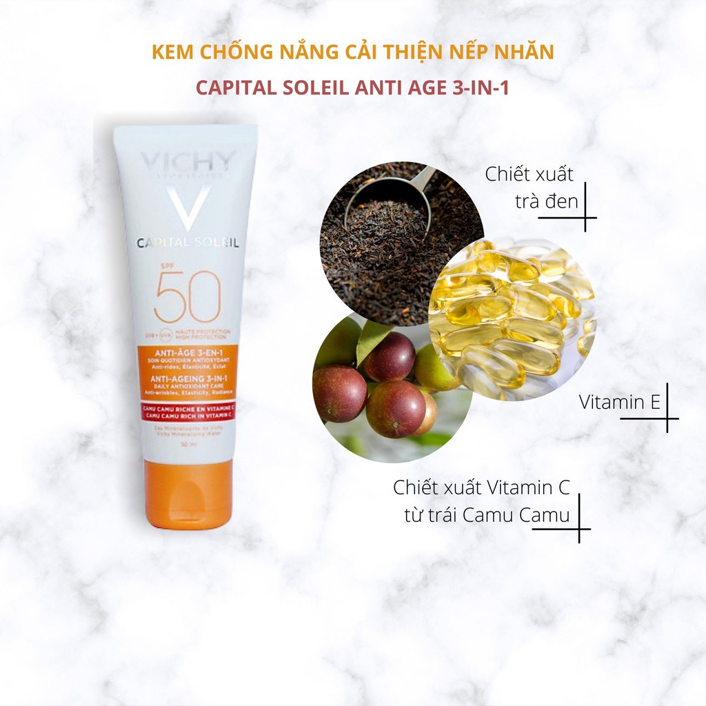 Kem Chống Nắng Không Gây Nhờn Rít Không Màu SPF50 Vichy Capital Soleil 50ml [ Hàng Chính Hãng ]