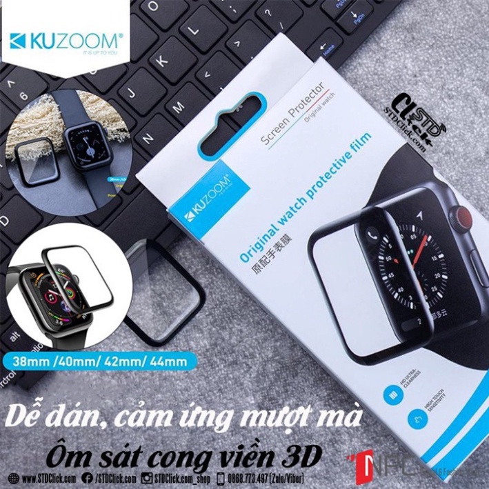 MIẾNG DÁN CƯỜNG LỰC DẺO APPLE WATCH SERI 4 - 5 - 6 - SE - SERI 7 KUZOOM 3D 40-44MM CHÍNH HÃNG  - HÀNG CHUẨN