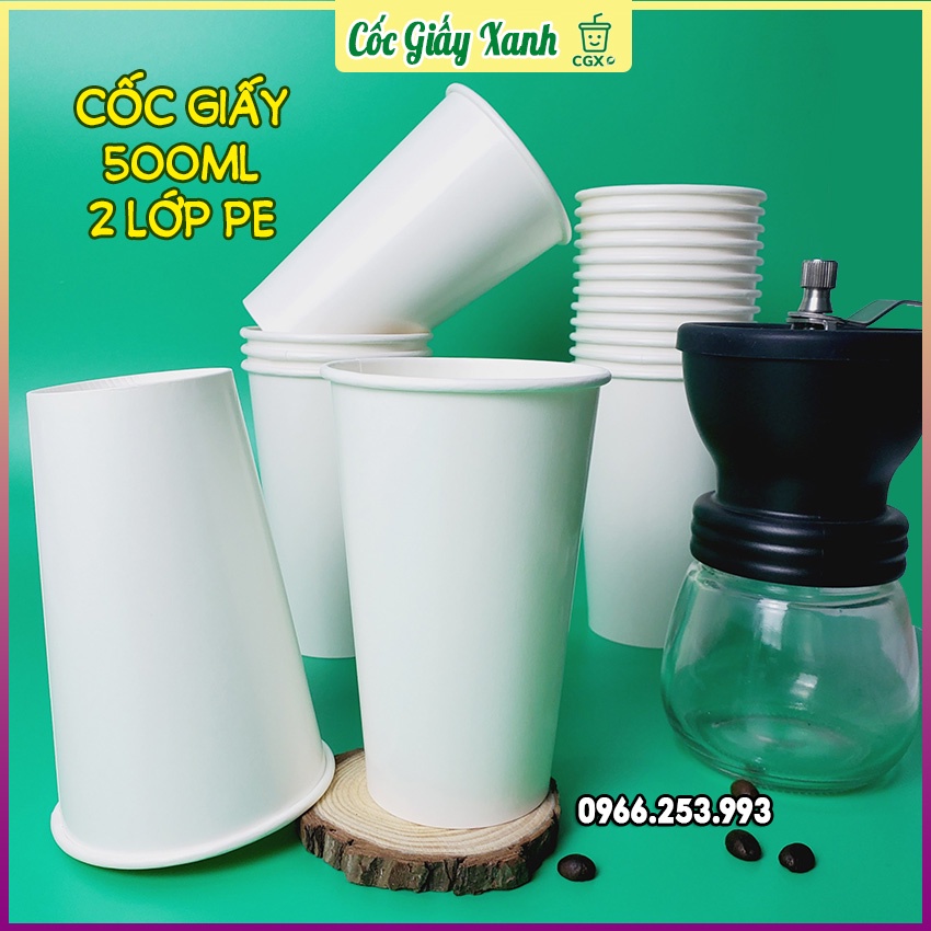 50 CỐC GIẤY XANH 500ml Dùng Bán Cafe, Trà Sữa Siêu Đẹp, Kín Kẽ Không Lo Gỉ Nước