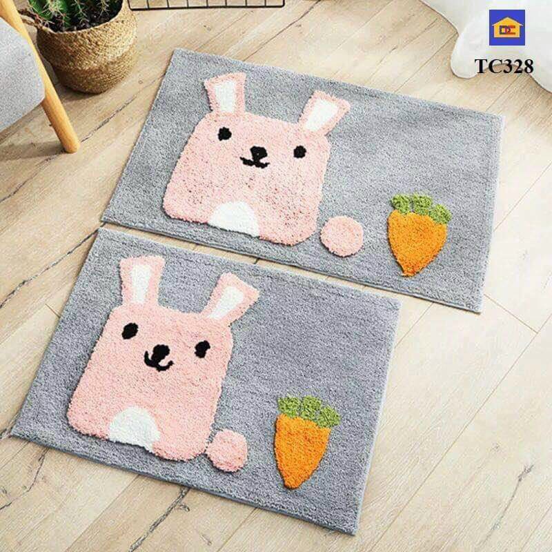 Thảm lau chân lông cừu in họa tiết 3d siêu cute, tham trải sàn mặt sau lớp cao su chống trơn trượt