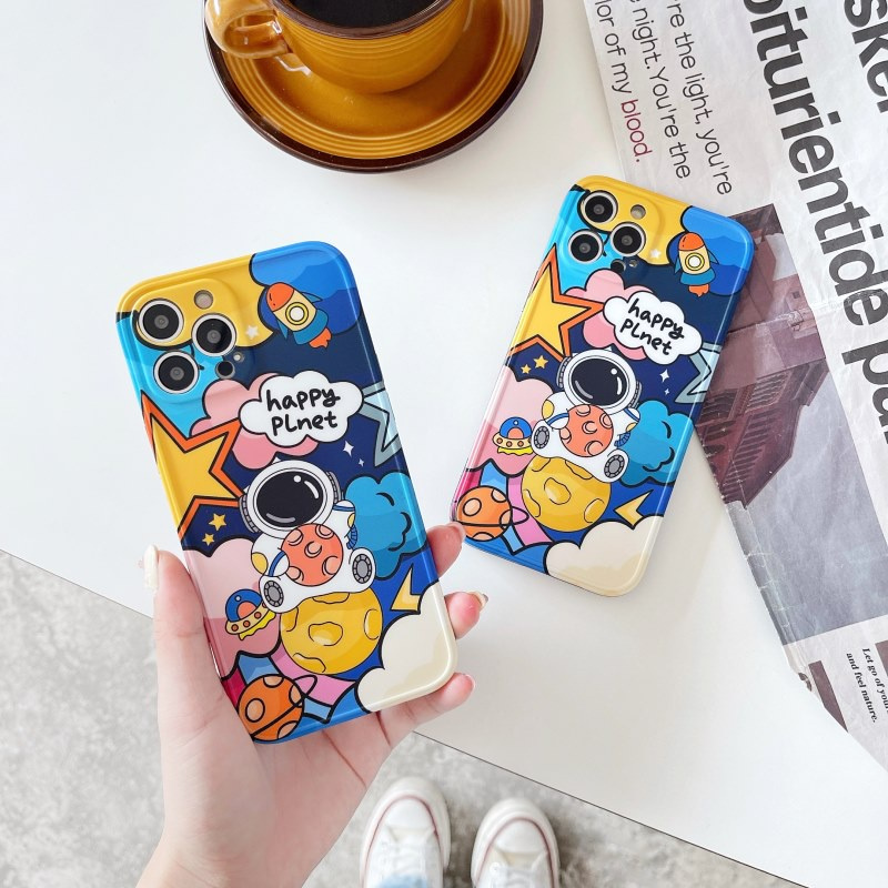 Iphone Case Astronaut  Planet Stickers IPhone XS 11 12 Pro MAX X XR 7 8 Plus SE 2020 11 Pro Max Case IMD Color Cover