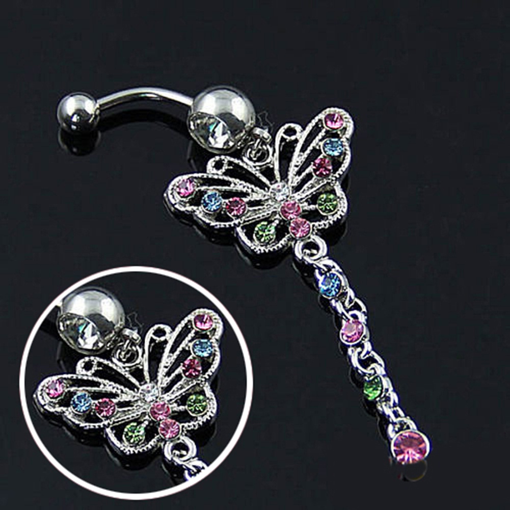 Khuyên rốn hình bươm bướm đính đá nhiều màu sắc