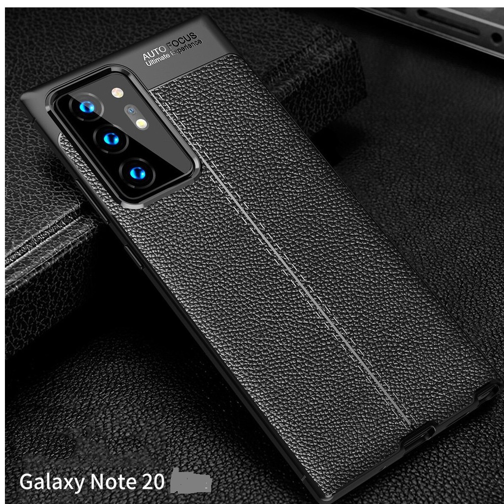 Ốp lưng dẻo cho Samsung Galaxy Note 20/ Note 20 Ultra vân giả da Auto Focus chống sốc