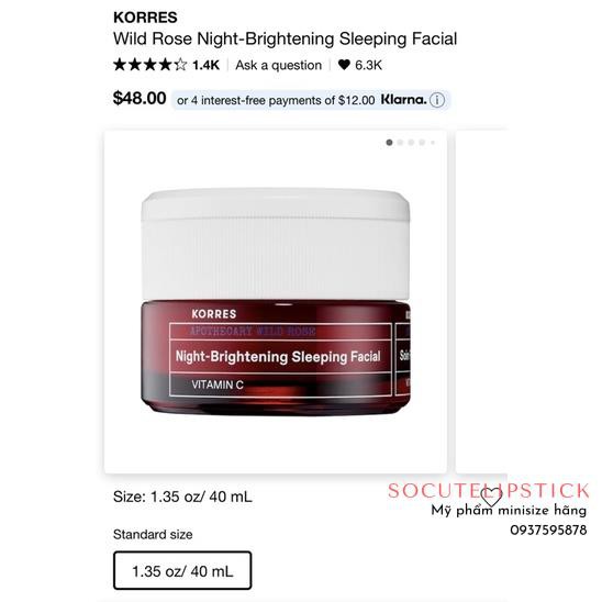 Mặt nạ ngủ chiết xuất hoa hồng dại KORRES Wild Rose Brightening Sleeping Facial 40ml