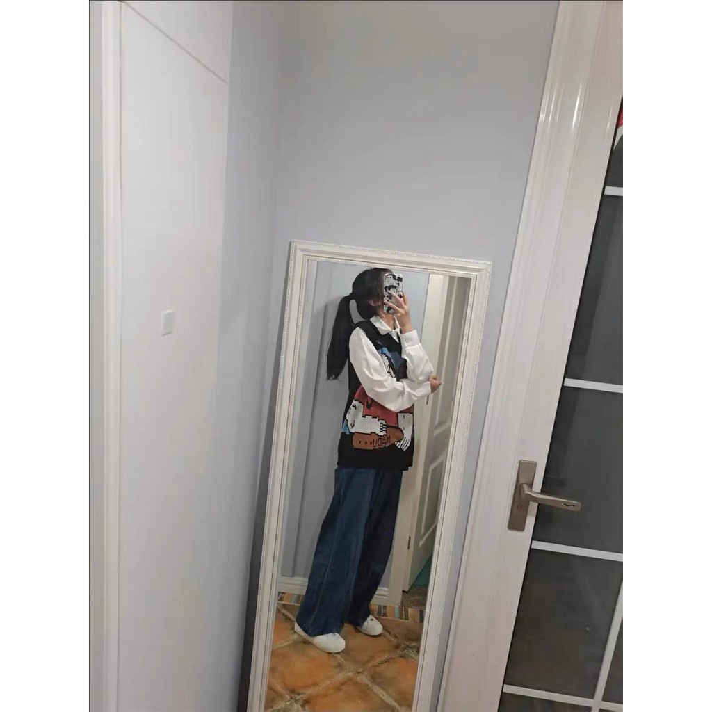 Áo gile len vintage họa tiết hoạt hình thanh lịch cá tính