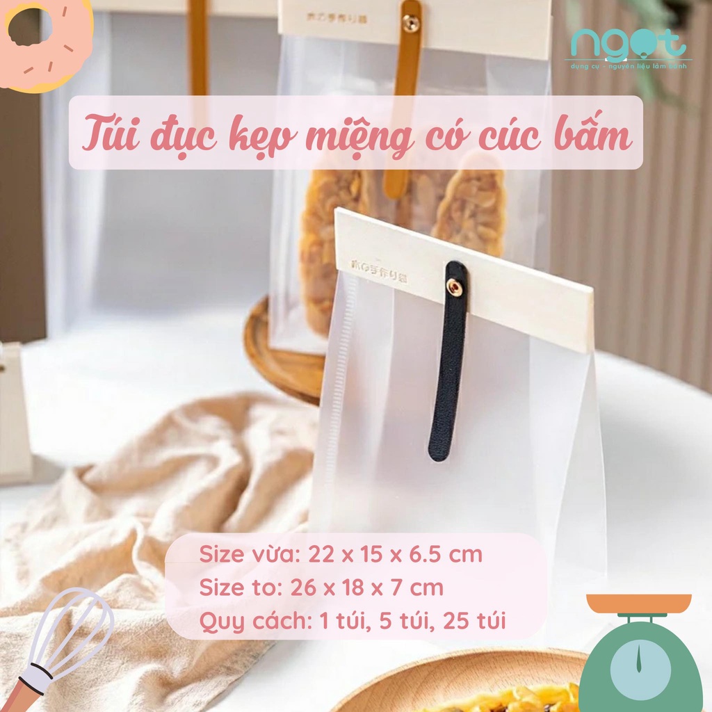 Túi Đục Kẹp Miệng Có Cúc Bấm - đựng bánh kẹo style hàn quốc - Set 5c