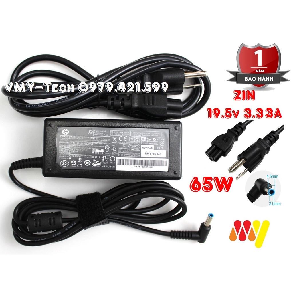 Sạc Laptop HP loại tốt chân kim to - nhỏ / chân thường 18.5V - 3.5A /19.5V - 3.33A - 65W, bảo hành 12 tháng