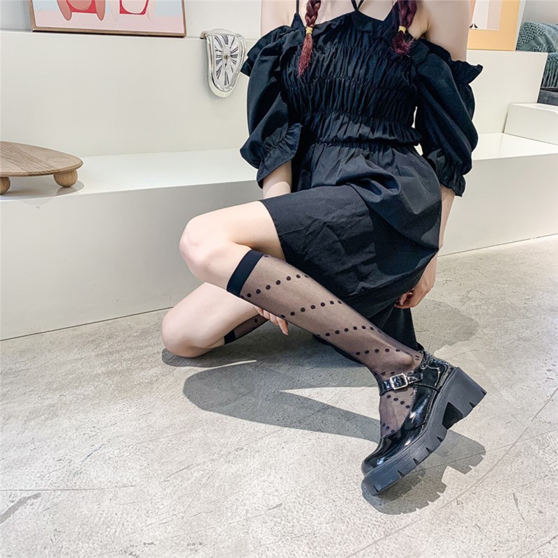 Xixi Vớ Dài Qua Gối Vải Lụa Trong Suốt In Họa Tiết Chấm Bi Phong Cách Nhật Bản Cổ Điển Ngọt Ngào Cho Nữ