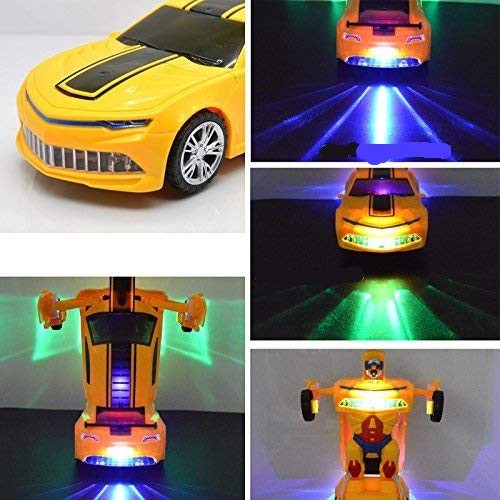 Đồ chơi Robot biến hình thành xe hơi Sports car Transforming màu vàng có nhạc đèn