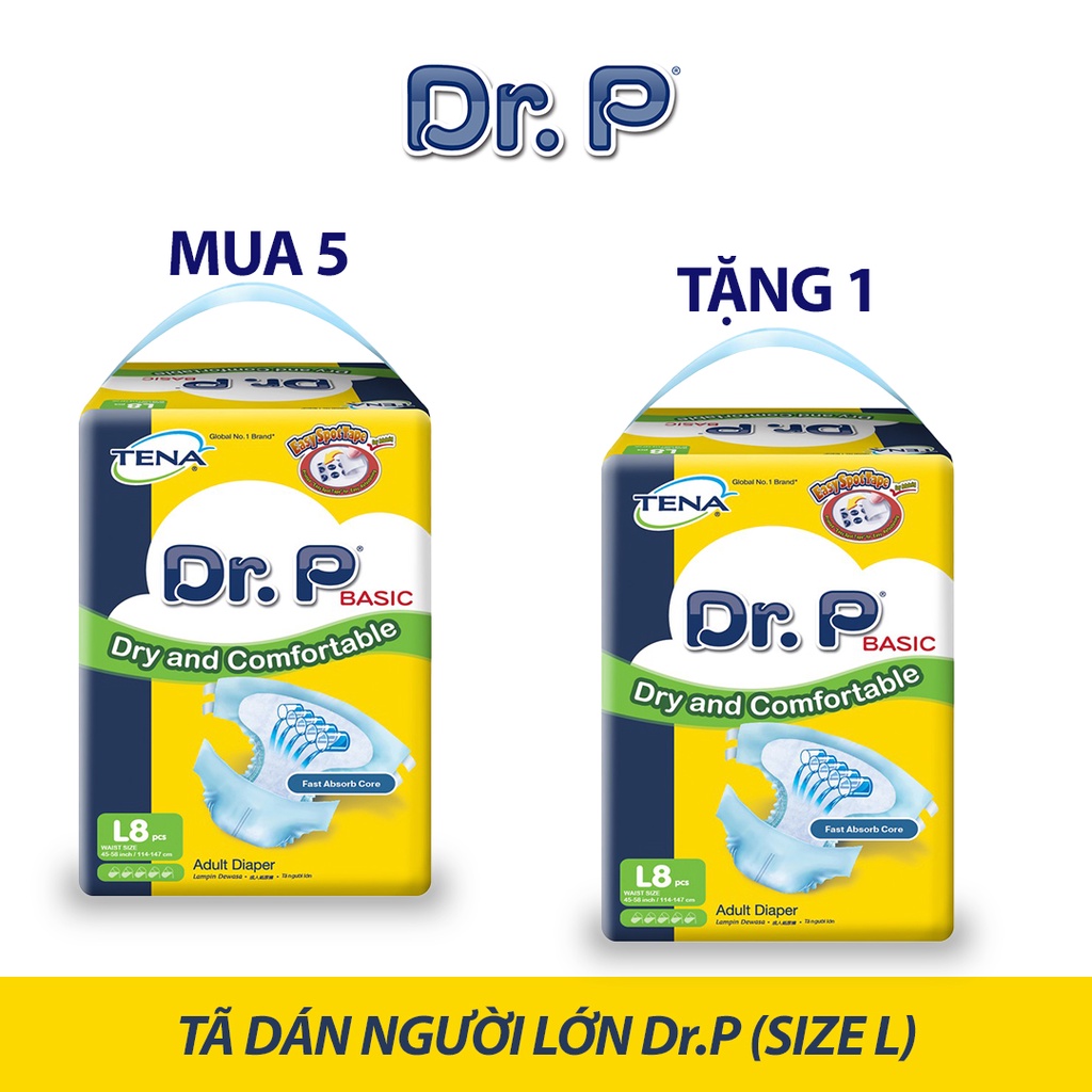 [MUA 5 TẶNG 2] Tã dán người lớn Dr.P size M10/L8/XL8 siêu thấm chống tràn cao cấp