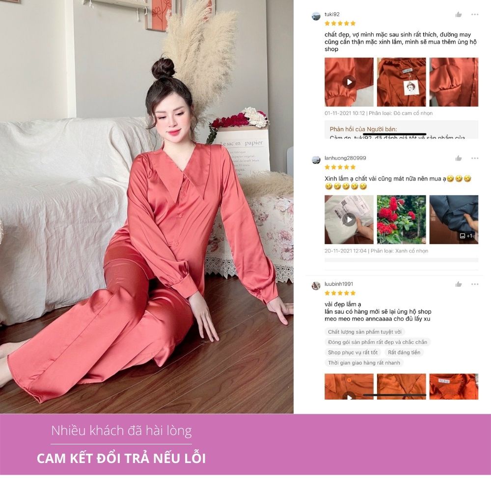 Pijama lụa EMBEAUTY đồ ngủ nữ, bộ mặc nhà dài tay, latin trơn, tiểu thư, sau sinh FREESHIP TẶNG QUÀ_EM12 | BigBuy360 - bigbuy360.vn