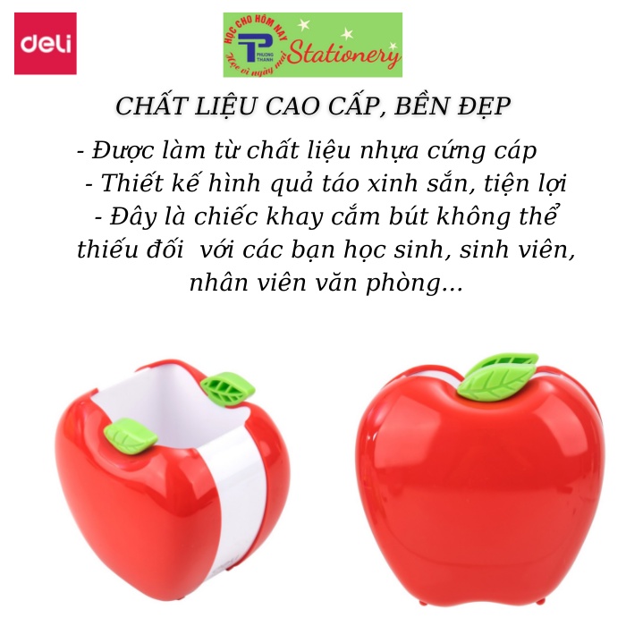 Cốc cắm bút hình quả táo Deli - Đỏ, Xanh lá - 1 chiếc - E9139