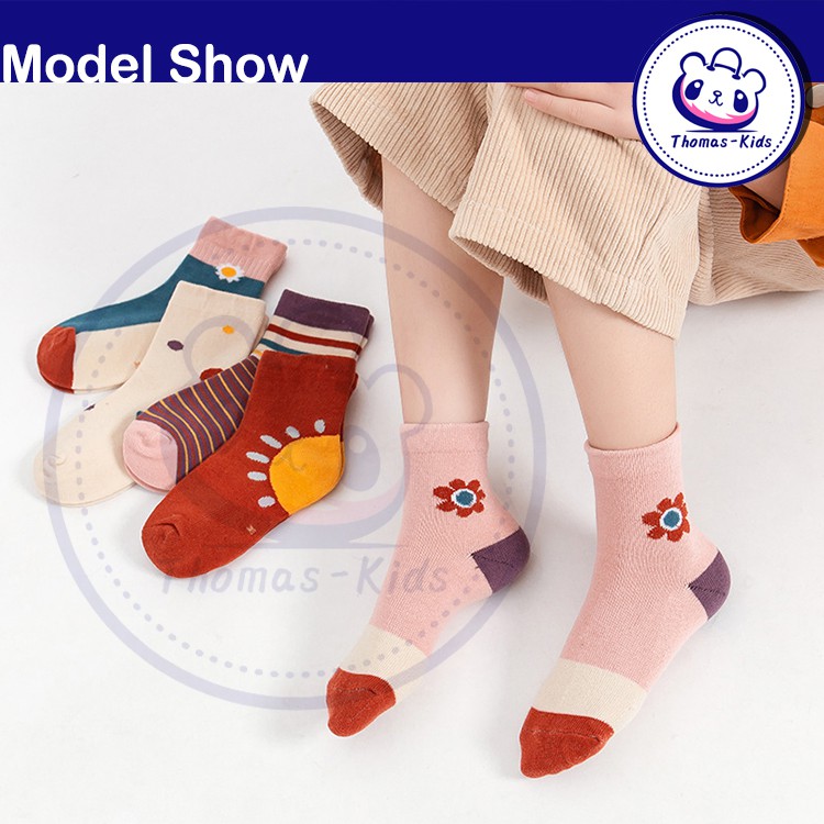 Set 5 Đôi Vớ Cotton Thoải Mái Họa Tiết Hoa Dễ Thương Cho Bé Gái 1-12 Tuổi