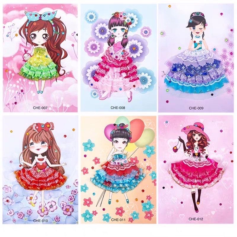 Tranh Dán Váy Công Chúa Kèm hạt Cườm Đính Váy Nhiều mẫu cho bé