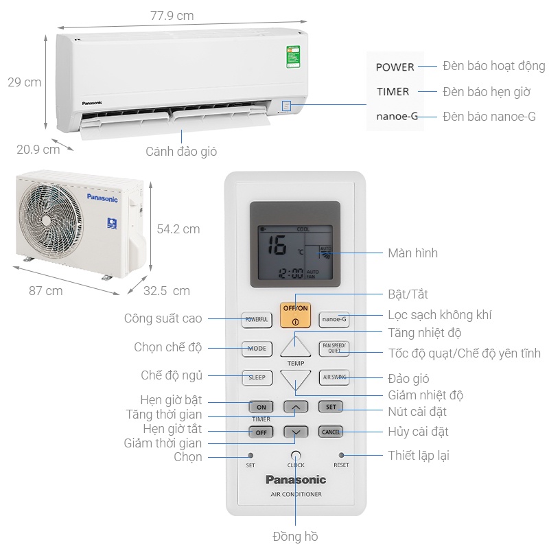 Điều hòa Panasonic 1 chiều R32 tiêu chuẩn CS/CU-N12WKH-8