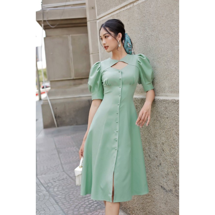 [Mã SKAMSALEP6 giảm 10% tối đa 100K đơn 150K] SÒ VINTAGE - ROLY Đầm tay phồng phối nút