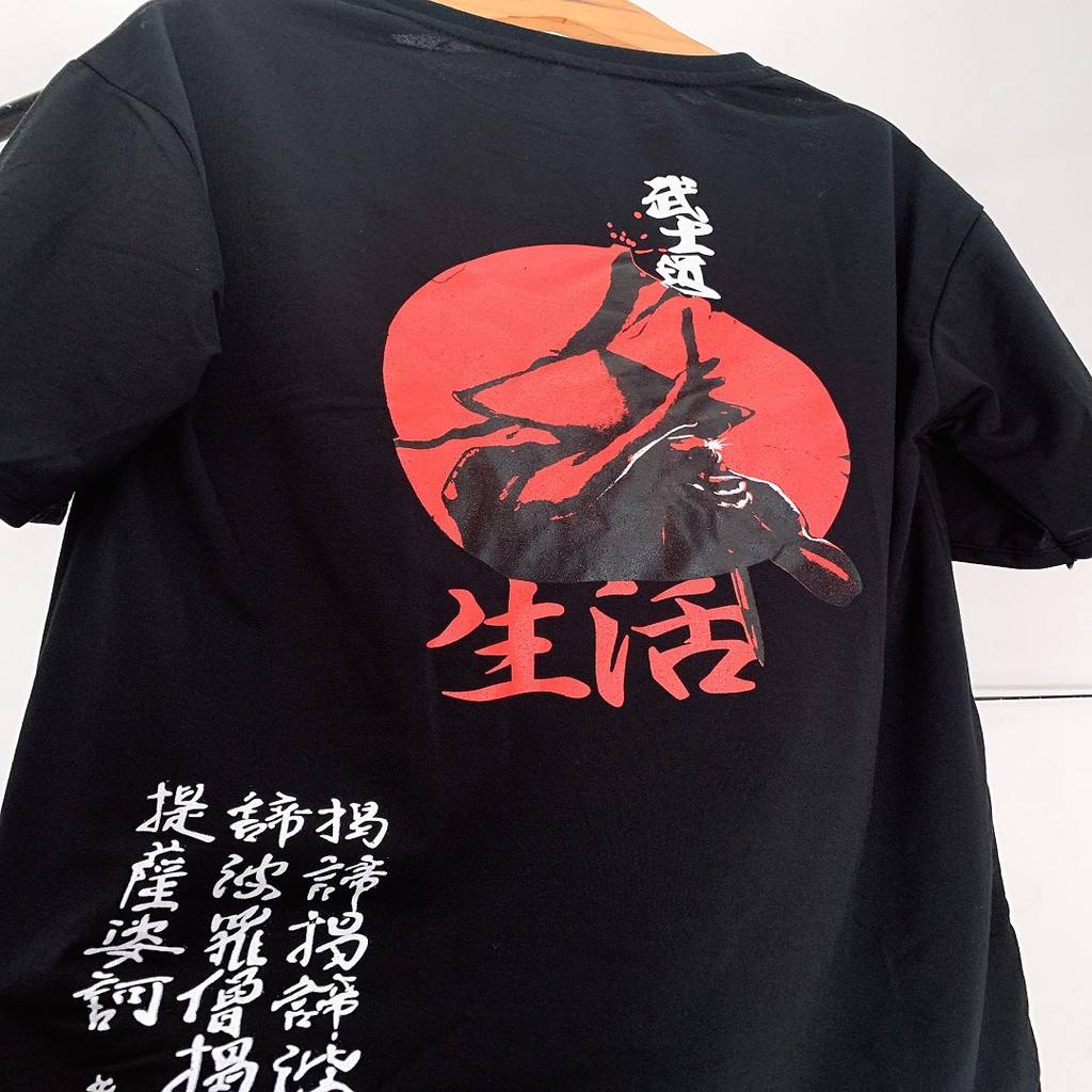 {FREESHIP} Áo Thun Tay Lỡ Samurai Japan Trắng Đen Unisex