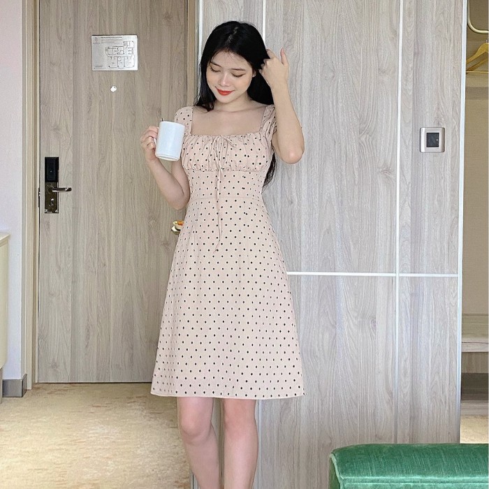 Váy xoè chấm bi nơ cổ vuông nơ ngực Zym's House - LT174