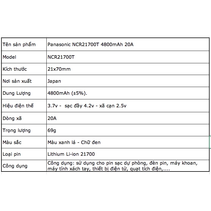 [P44] Pin 21700 Panasonic NCR21700T mới 100% Japan 5000mah xã 20A dùng làm sạc dự phòng, khoan, vap
