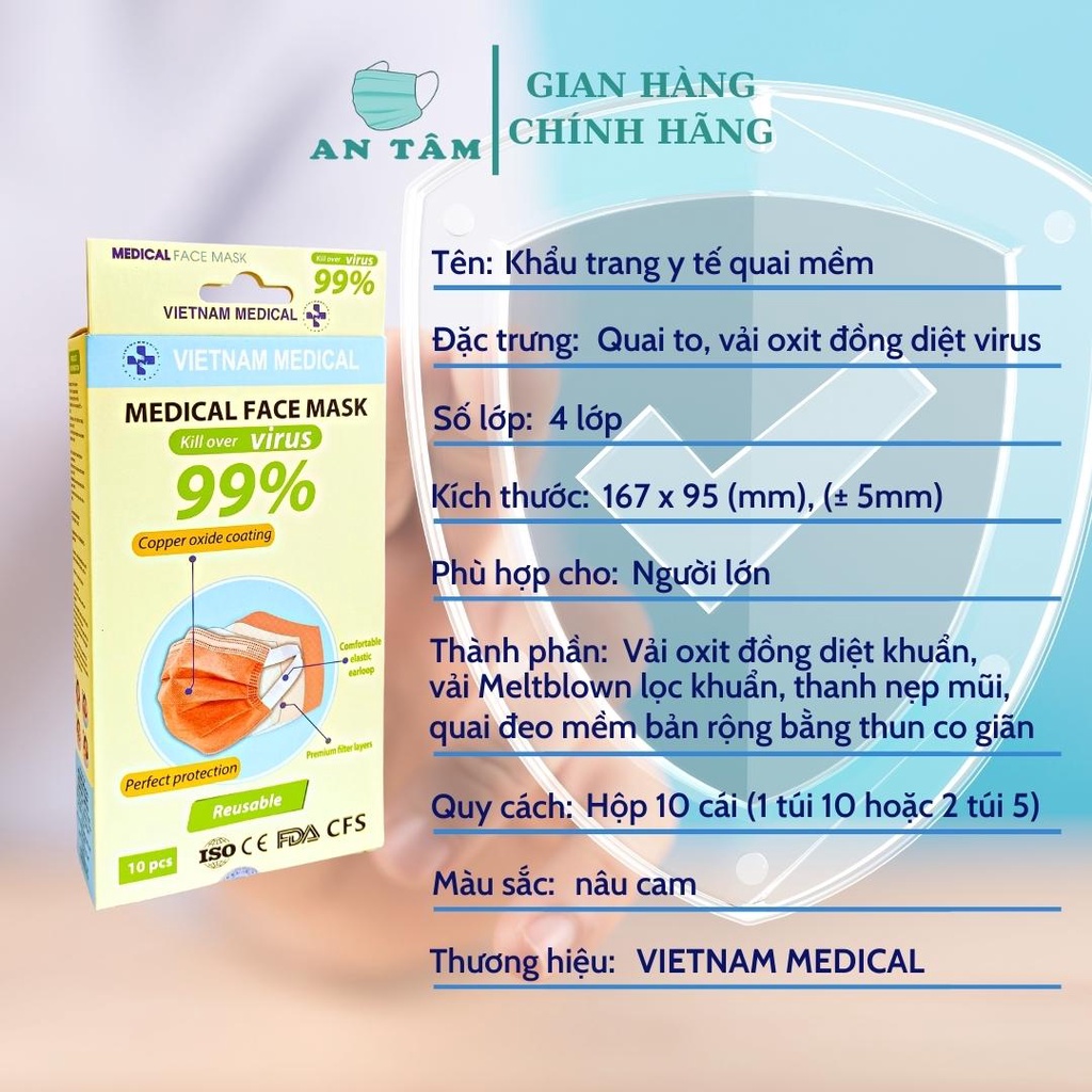 3 Hộp Khẩu Trang Y Tế Vietnam Medical 4 Lớp, Kháng Khuẩn, Không Đau Tai