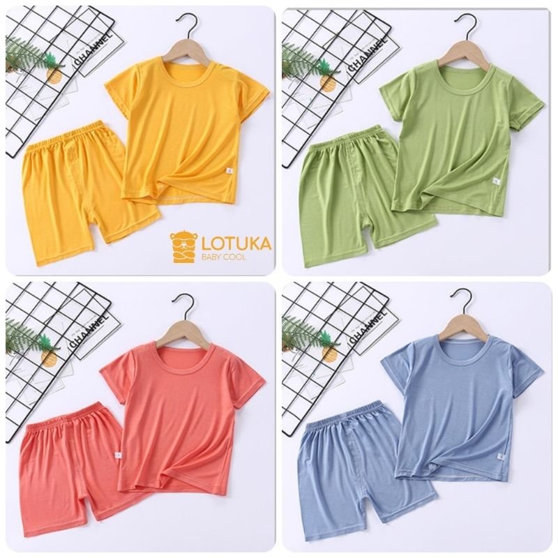 [Vải thun ] Quần áo Bé Trai, Bé Gái LOTUKA dễ thương, Bộ cộc tay cho bé mặc nhà, Bộ quần áo trẻ em mùa hè 4-18kg