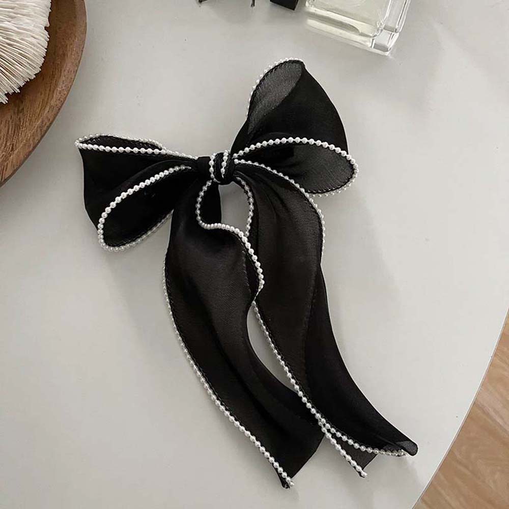 Kẹp tóc nơ đính ngọc trai giả thời trang Hàn Quốc
