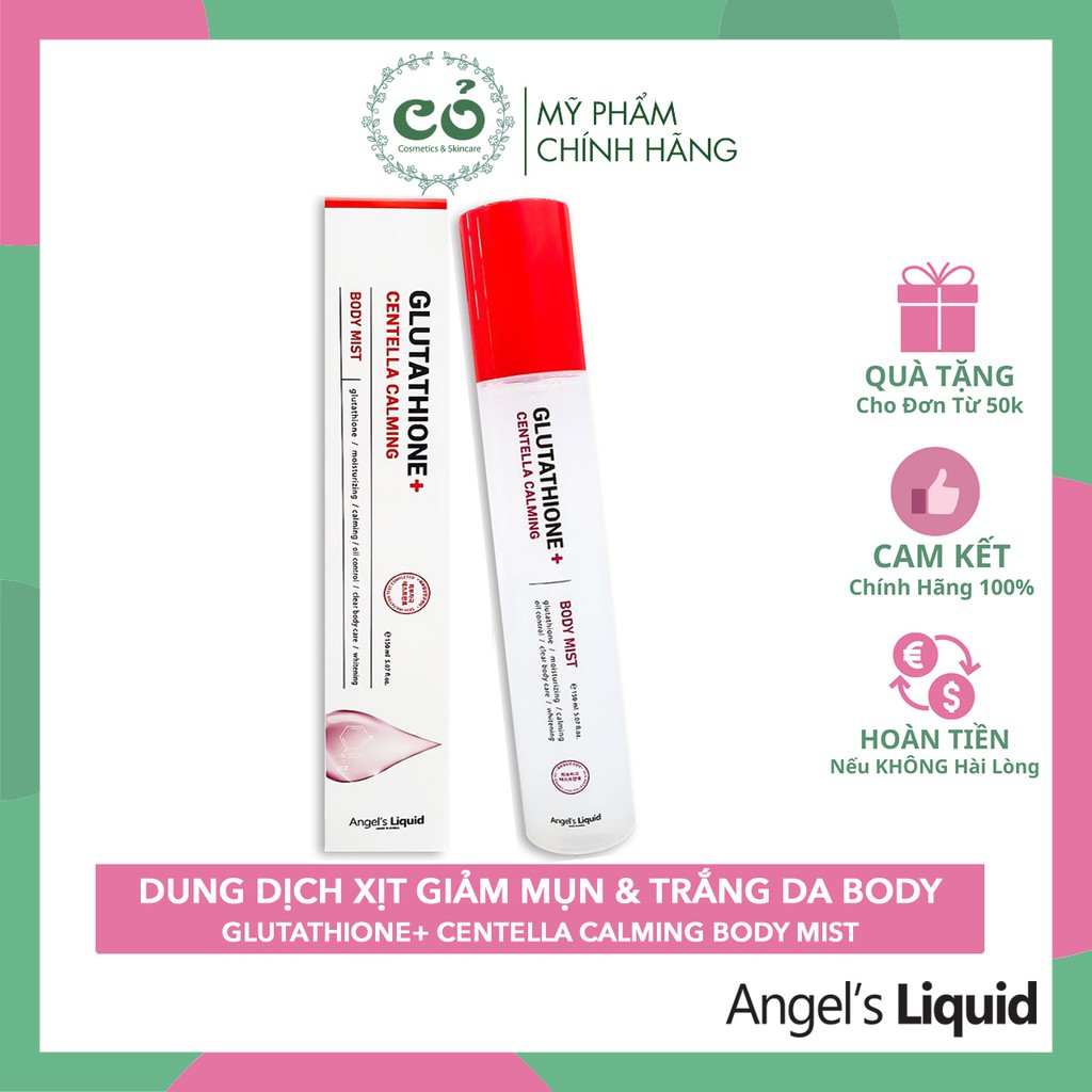 Xịt Angel Liquid Giảm Mụn Lưng Mờ Thâm Làm Sáng Da Angels Liquid Glutathione, Centella Calming Body Mist 150ml