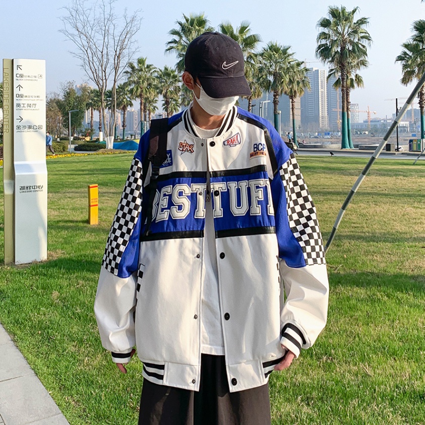 Áo khoác bóng chày nam in chữ phong cách hàn quốc áo khoác bomber dài tay in chữ thời trang cho nam nữ áo khoác biker trung tính giản dị