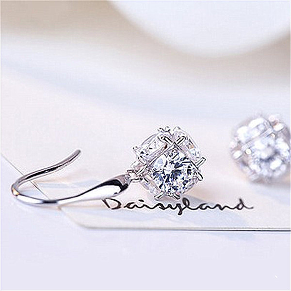 Khuyên Tai Bạc 925 Dáng Dài Đính Đá Zircon Phong Cách Hàn Quốc Cao Cấp Cho Nữ-S1