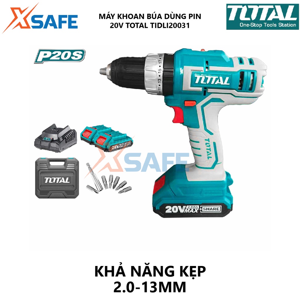 Máy khoan bê tông dùng pin 20V TOTAL TIDLI20031 hai tốc độ 450-1900v/p tốc độ đập 22500bmp, khả năng khoan 2.0-13mm